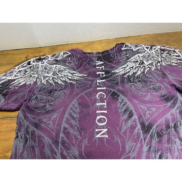 Affliction L Large Womens Short Sleeve T Shirt Graphic Tee Wings Cross USA - Picture 10 of 12